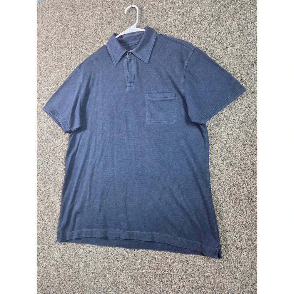 Banana Republic Polo Shirt Men Large Blue Short Sleeve Cotton Pocket Slub Knit